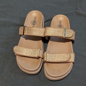 Serra Beige Woven Strap Sandals